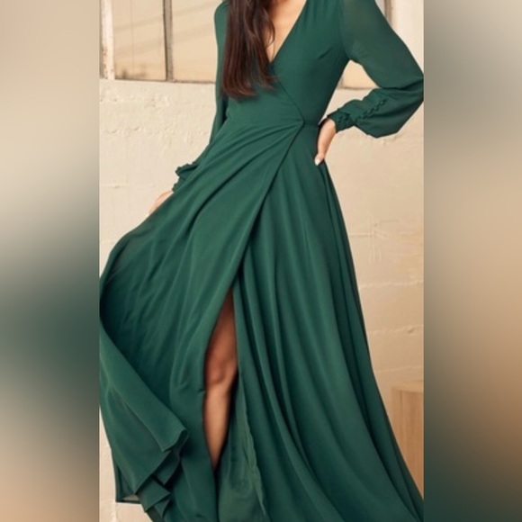 Lulus Dresses & Skirts - Lulu's Deep Emerald Wrap Maxi Dress